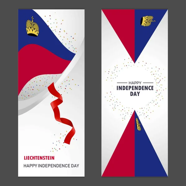 Liechtenstein Feliz Día Independencia Confetti Celebración Antecedentes Vertical Banner Set — Archivo Imágenes Vectoriales