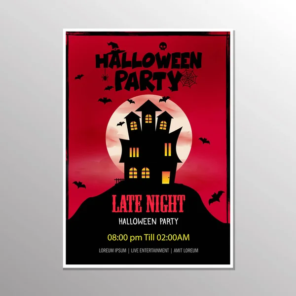 Halloween Late Night Party Poster Scary House Vector Illustration — Stock Vector