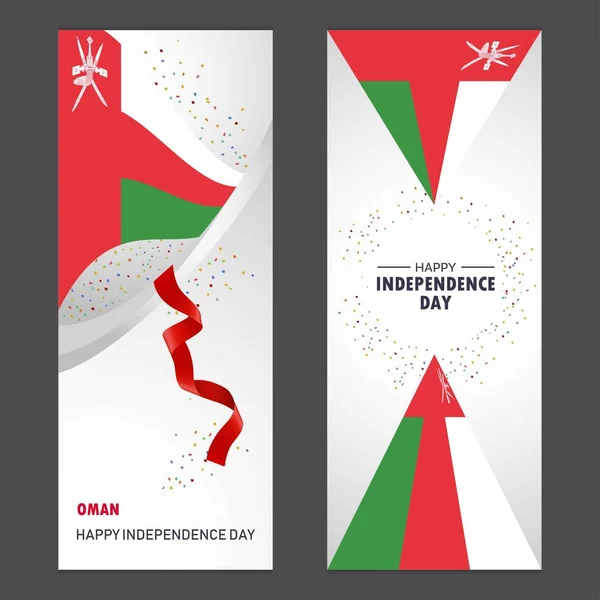 Oman Happy Independence Day Confetti Celebration Background Ensemble Bannière Verticale — Image vectorielle