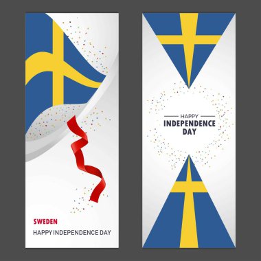 İsveç mutlu bağımsızlık günü konfeti kutlama arka plan dikey Banner ayarla