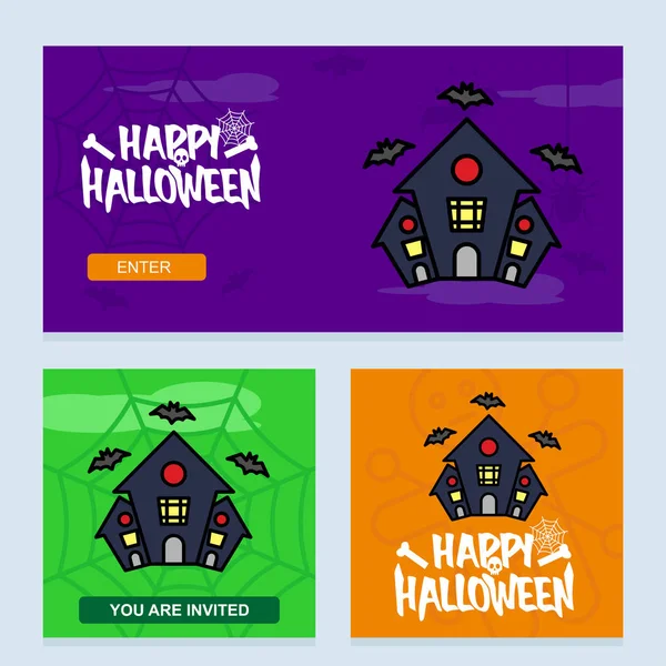 Projeto Convite Halloween Feliz Com Vetor Casa Caçada — Vetor de Stock