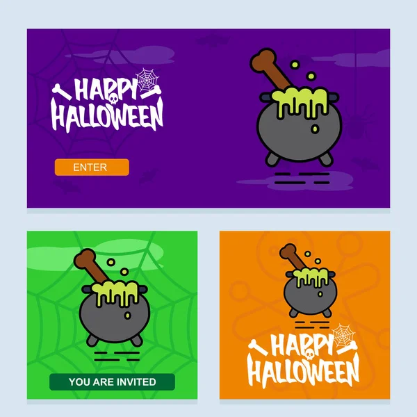 Glad Halloween Inbjudan Design Med Potten Vektor — Stock vektor