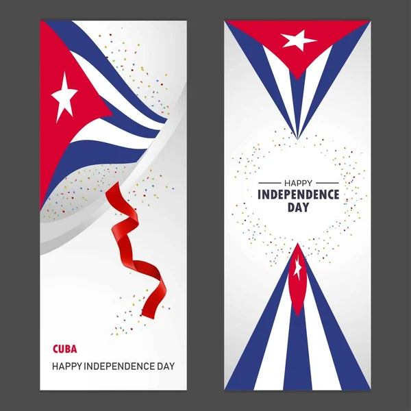 Cuba Feliz Dia Independência Confetti Celebração Fundo Vertical Banner Set — Vetor de Stock