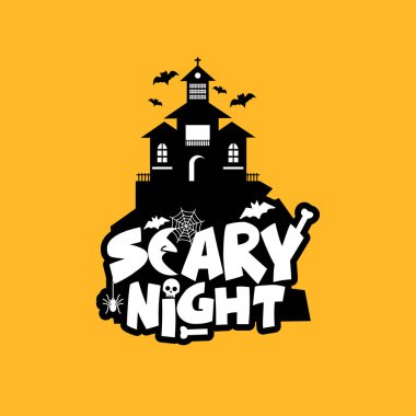 Korkunç gece tasarım tipografi ile. Cadılar Bayramı Yazdır ya da kutlama kartı vektör çizim