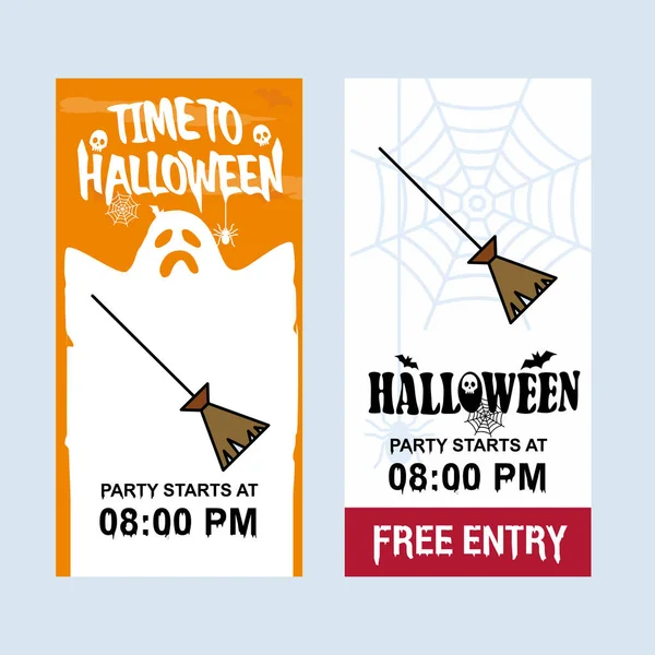 Feliz Halloween Invitación Diseño Con Escoba Vector — Archivo Imágenes Vectoriales