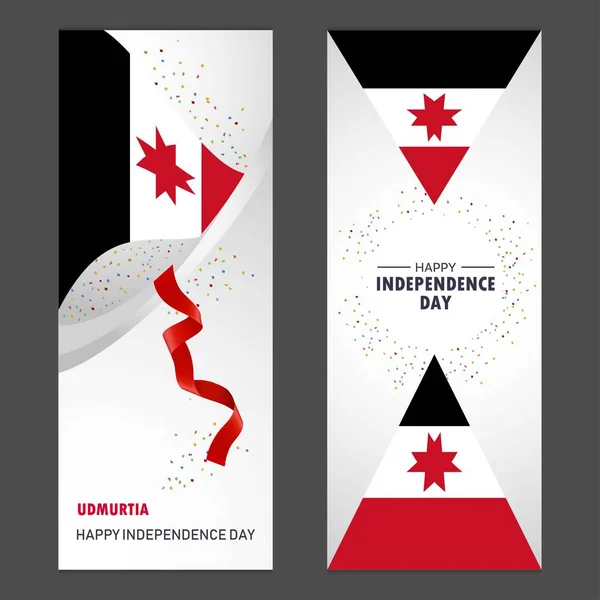 Удмуртія Щасливий День Незалежності Конфетті Святкування Фон Вертикальні Банер Встановити — стоковий вектор