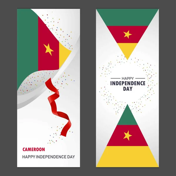Sada Konfety Oslava Pozadí Vertikální Banner Kamerun Šťastný Den Nezávislosti — Stockový vektor