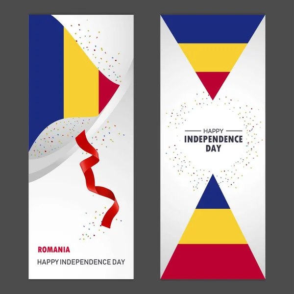 Rumania Feliz Día Independencia Confetti Celebración Antecedentes Vertical Banner Set — Archivo Imágenes Vectoriales