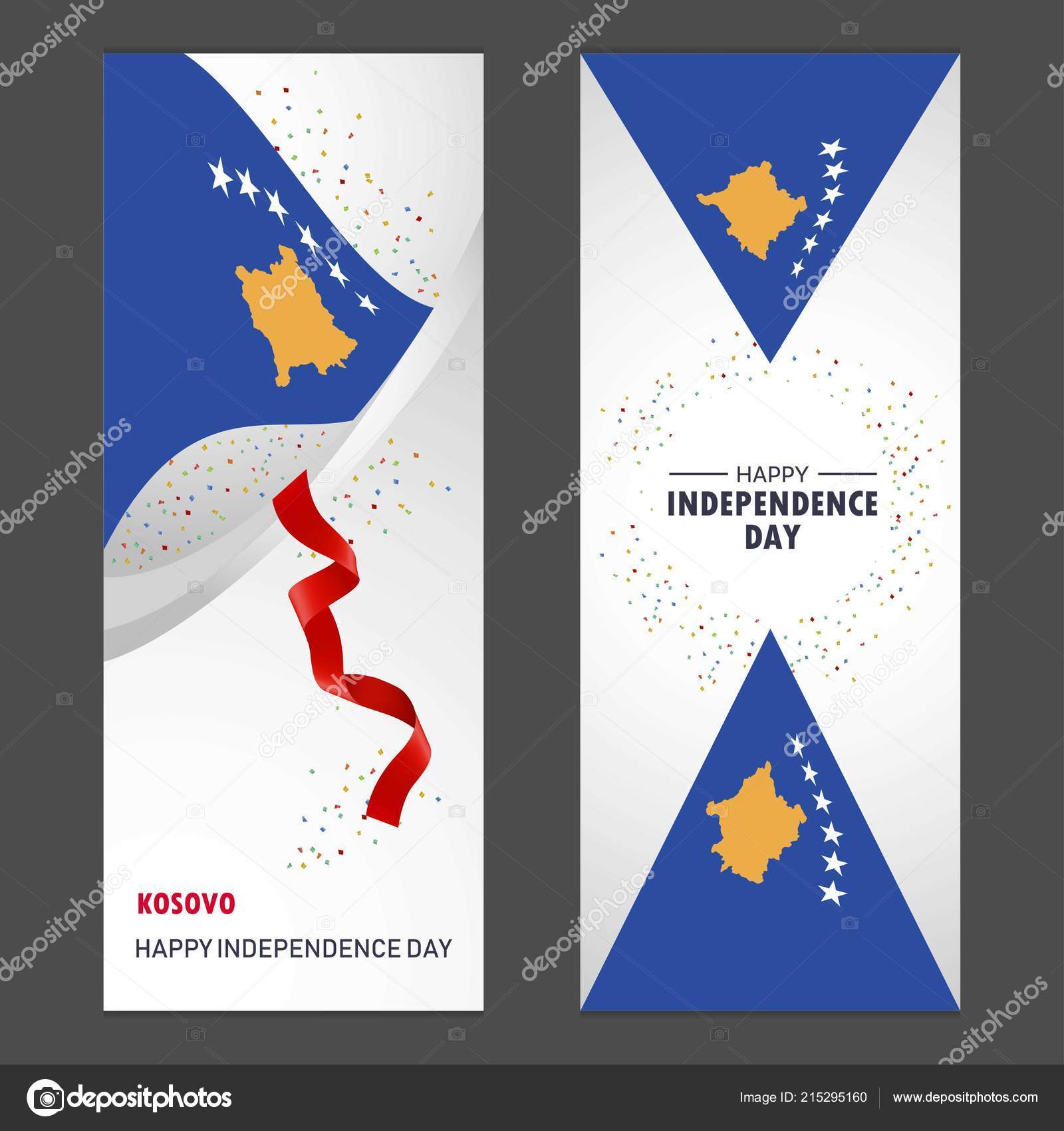 Kosovo Happy Independence Day Confetti Celebration Background Vertical Banner Set Vector Image By C Ibrandify Vector Stock 215295160