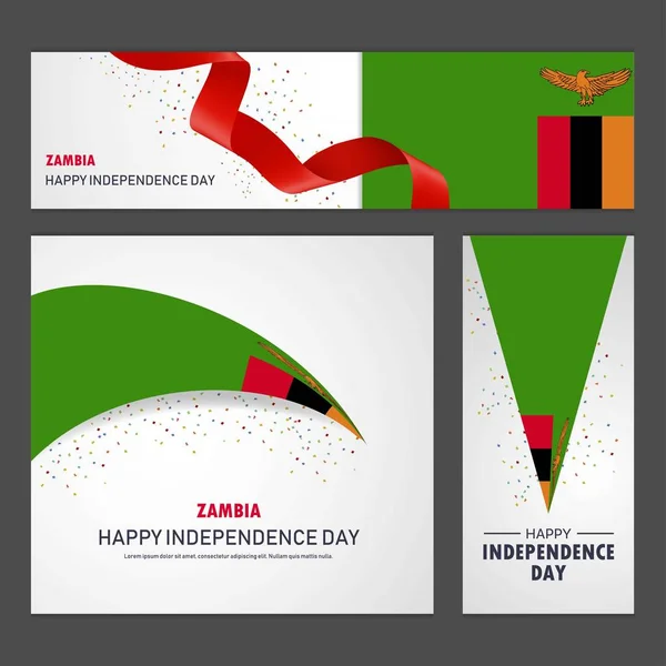 Feliz Dia Independência Zâmbia Banner Background Set — Vetor de Stock