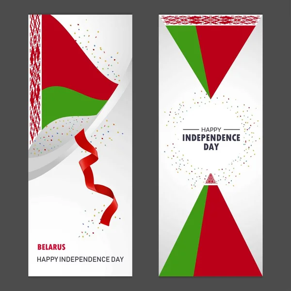 Bielorrusia Feliz Día Independencia Confetti Celebración Antecedentes Vertical Banner Set — Archivo Imágenes Vectoriales