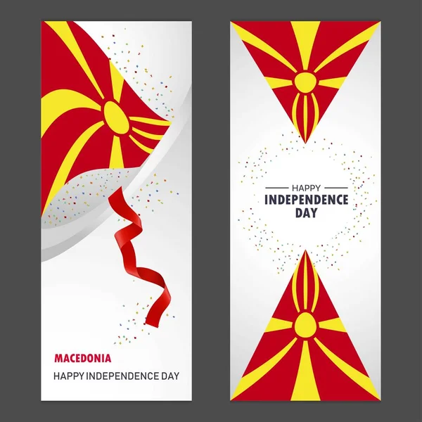 Macedónia Boldog Függetlenség Napja Konfetti Ünnepe Háttér Függőleges Banner Beállítása — Stock Vector