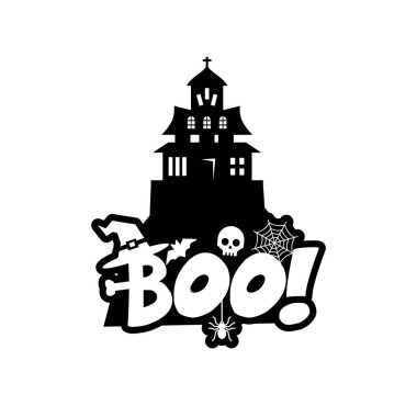 Tipografi tasarım boo. Cadılar Bayramı Yazdır ya da kutlama kartı vektör çizim