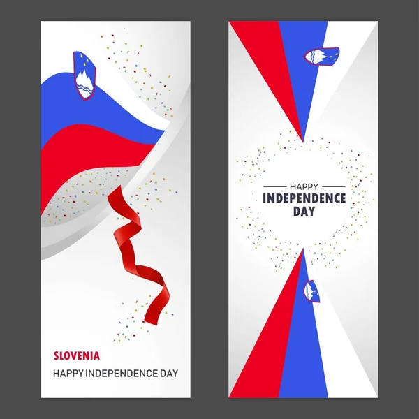 Slovenien Glad Självständighetsdagen Konfetti Firande Bakgrund Vertikal Banner Inställd — Stock vektor