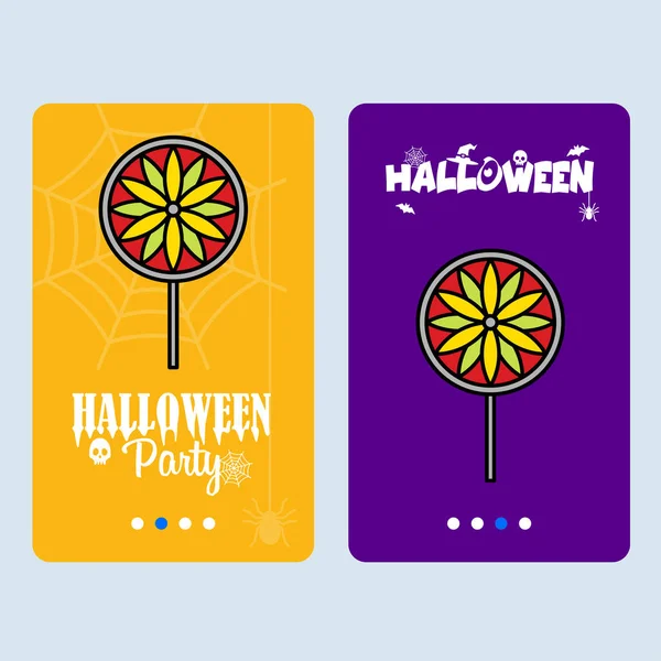 Fröhliche Halloween Party Einladungsdesign Mit Süßigkeiten Bunte Vektorillustration — Stockvektor