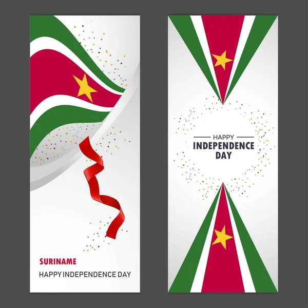 Surinam Happy Nezávislost Den Confetti Celebration Pozadí Svislý Prapor Set — Stockový vektor