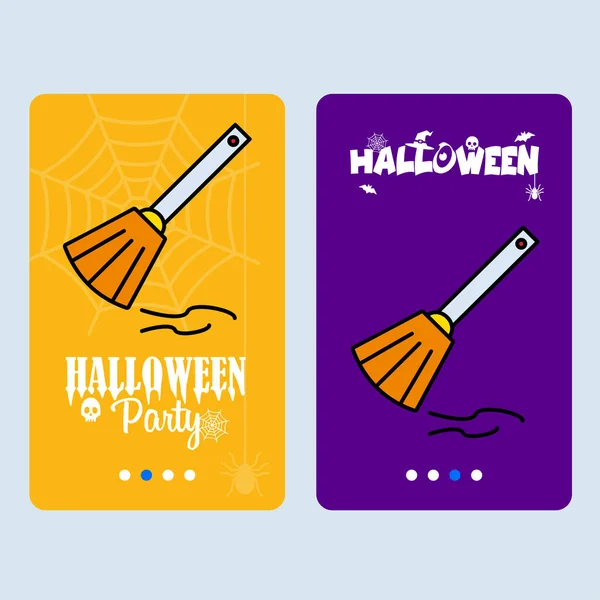 Feliz Halloween Invitación Diseño Con Escoba Vector — Vector de stock