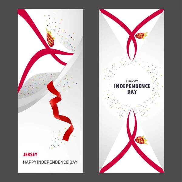 Jersey Happy Independence Day Confetti Celebration Background Ensemble Bannière Verticale — Image vectorielle