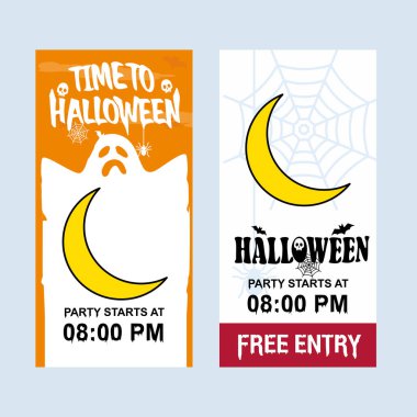 Ay vektörlü Mutlu Cadılar Bayramı davet tasarımı