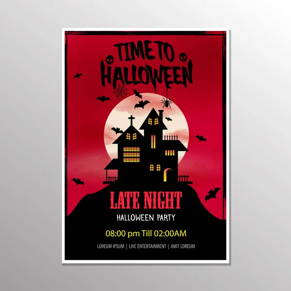 Halloween Tarde Noite Cartaz Festa Casa Assustadora Ilustração Vetor — Vetor de Stock