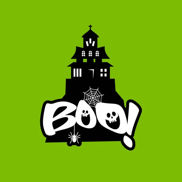 Boo Design Tipográfico Ilustração Vetorial Halloween Imprimir Cartão Celebração — Vetor de Stock