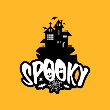 Ürkütücü eğlenceli Cadılar Bayramı kutlama kartları için tipografi tasarım, illüstrasyon vektör