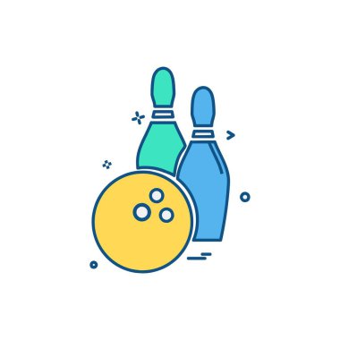 Bowling simgesi tasarım, renkli vektör çizim