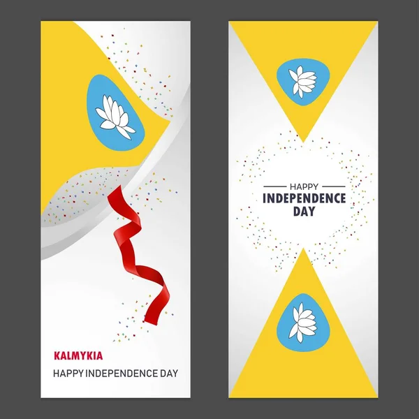 Kalmykia Feliz Día Independencia Confetti Celebración Antecedentes Vertical Banner Set — Archivo Imágenes Vectoriales