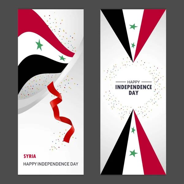 Συρία Καλή Ημέρα Της Ανεξαρτησίας Κομφετί Γιορτή Φόντο Κατακόρυφοs Σημαία — Διανυσματικό Αρχείο
