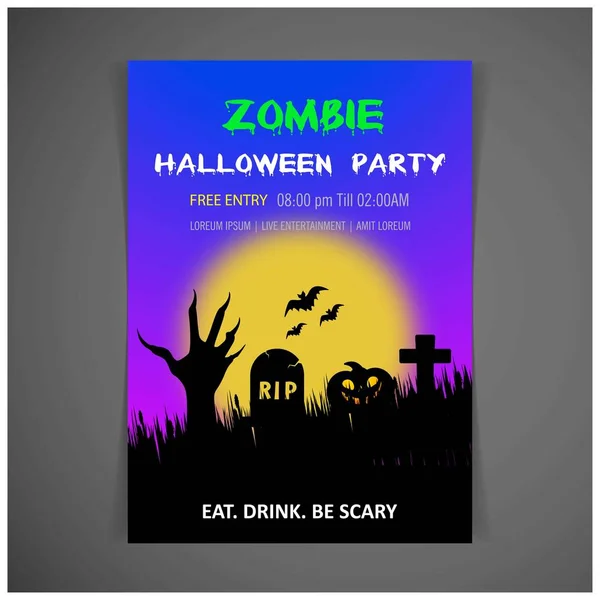 Glücklich Halloween Zombie Party Einladungskarte Design Vektor — Stockvektor