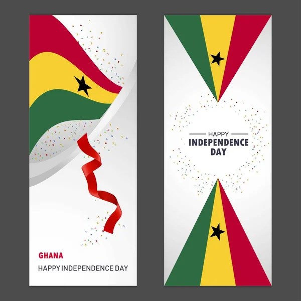 Gana Feliz Dia Independência Confetti Celebração Fundo Vertical Banner Set — Vetor de Stock