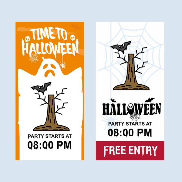 Joyeux Design Invitation Halloween Avec Illustration Vectorielle Arbre Chauve Souris — Image vectorielle