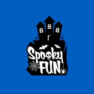 Ürkütücü eğlenceli Cadılar Bayramı kutlama kartları için tipografi tasarım, illüstrasyon vektör