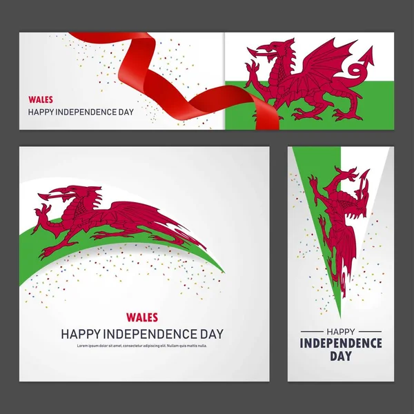 快乐威尔士独立日横幅和背景集 — 图库矢量图片