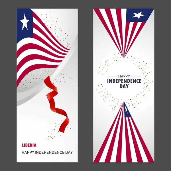 Liberia Feliz Día Independencia Confetti Celebración Antecedentes Vertical Banner Set — Vector de stock