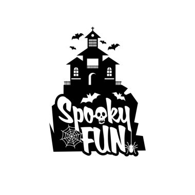 Ürkütücü eğlenceli Cadılar Bayramı kutlama kartları için tipografi tasarım, illüstrasyon vektör