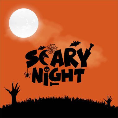 Korkunç gece tasarım tipografi ile. Cadılar Bayramı Yazdır ya da kutlama kartı vektör çizim