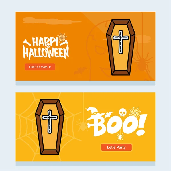 Feliz Halloween Invitación Diseño Con Ataúdes Vector Ilustración — Archivo Imágenes Vectoriales