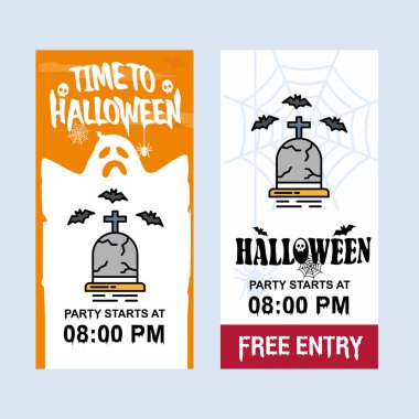 Mutlu Cadılar Bayramı davetiyesi tasarımı mezar vektör çizim ile 