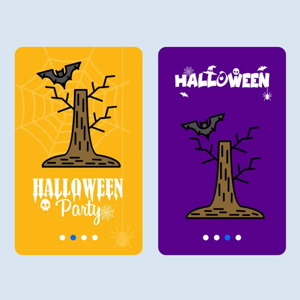 Šťastný Halloween Pozvánky Design Strom Bat Vektorové Ilustrace — Stockový vektor