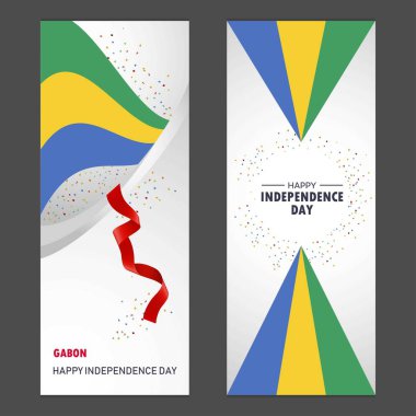 Gabon mutlu bağımsızlık günü konfeti kutlama arka plan dikey Banner ayarla