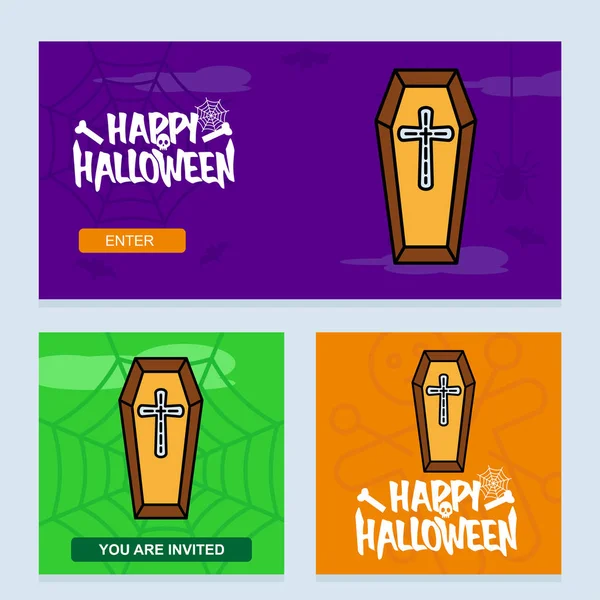 Feliz Halloween Invitación Diseño Con Ataúdes Vector Ilustración — Archivo Imágenes Vectoriales