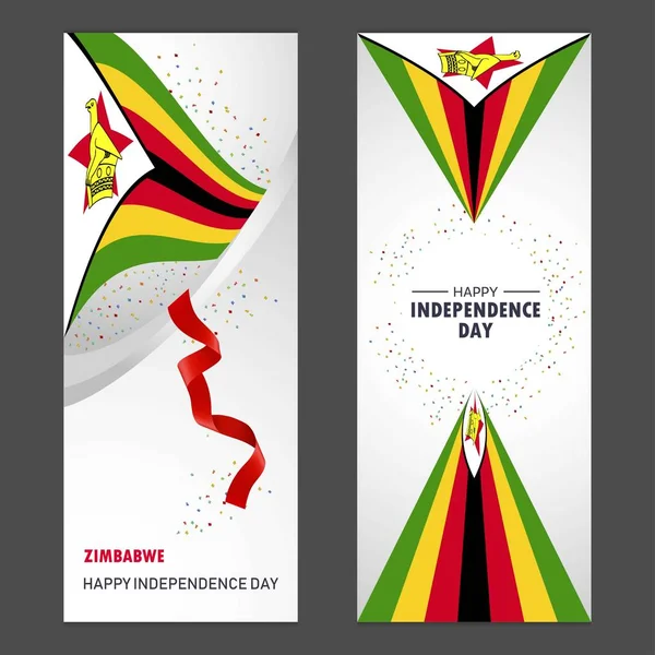 Ζιμπάμπουε Καλή Ημέρα Της Ανεξαρτησίας Κομφετί Γιορτή Φόντο Κατακόρυφοs Σημαία — Διανυσματικό Αρχείο
