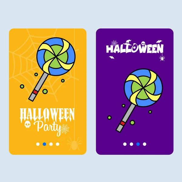 Happy Halloween Party Invitation Design Avec Bonbons Illustration Vectorielle Colorée — Image vectorielle