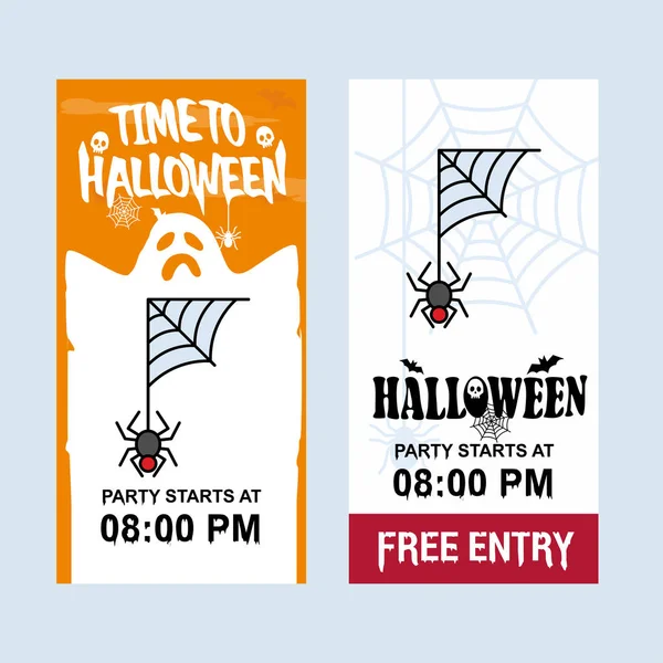 Happy Halloween Party Invitation Design Avec Araignée Illustration Vectorielle Colorée — Image vectorielle