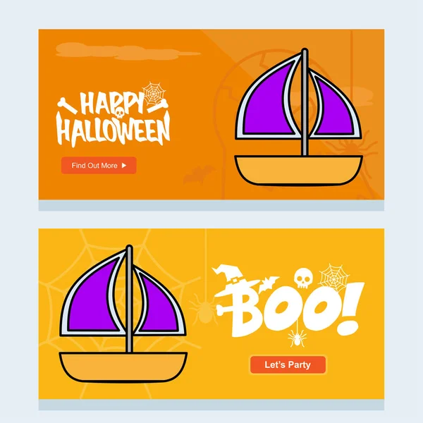 Feliz Halloween Invitación Diseño Con Barco Vector — Vector de stock