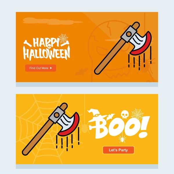 Fröhliches Halloween Einladungsdesign Mit Axt Vektorillustration — Stockvektor