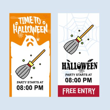 Mutlu Cadılar Bayramı davetiyesi ile süpürge vektör tasarımı