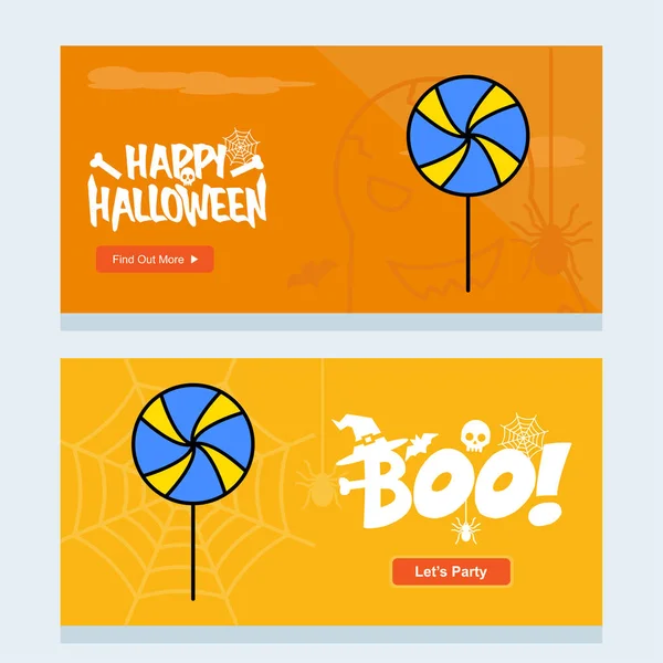 Feliz Halloween Fiesta Invitación Diseño Con Dulces Ilustración Vectores Colores — Vector de stock