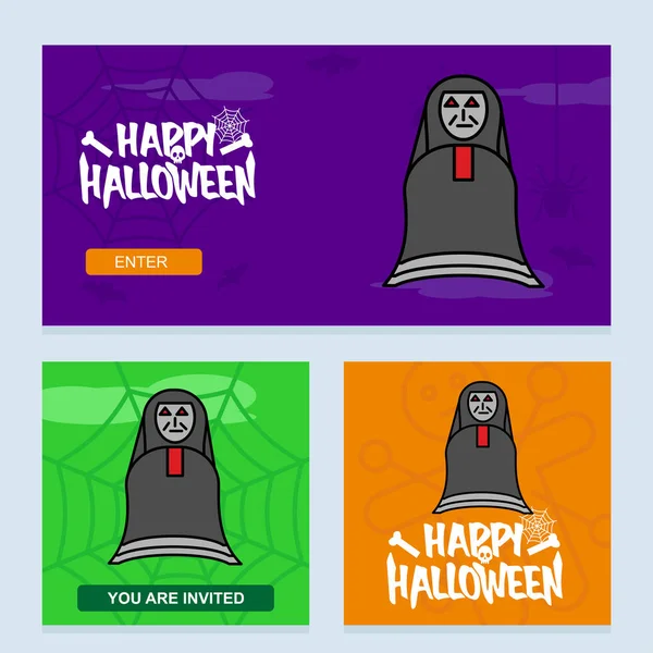 Happy Halloween Party Inbjudan Design Med Ghost Färgglada Vektorillustration — Stock vektor
